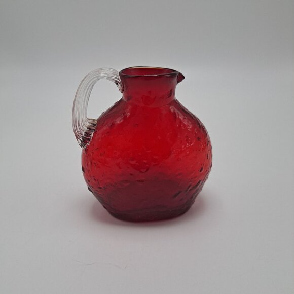 Pilgrim Glass Ruby Red Textured Pitcher Vase - Picture 1 of 9